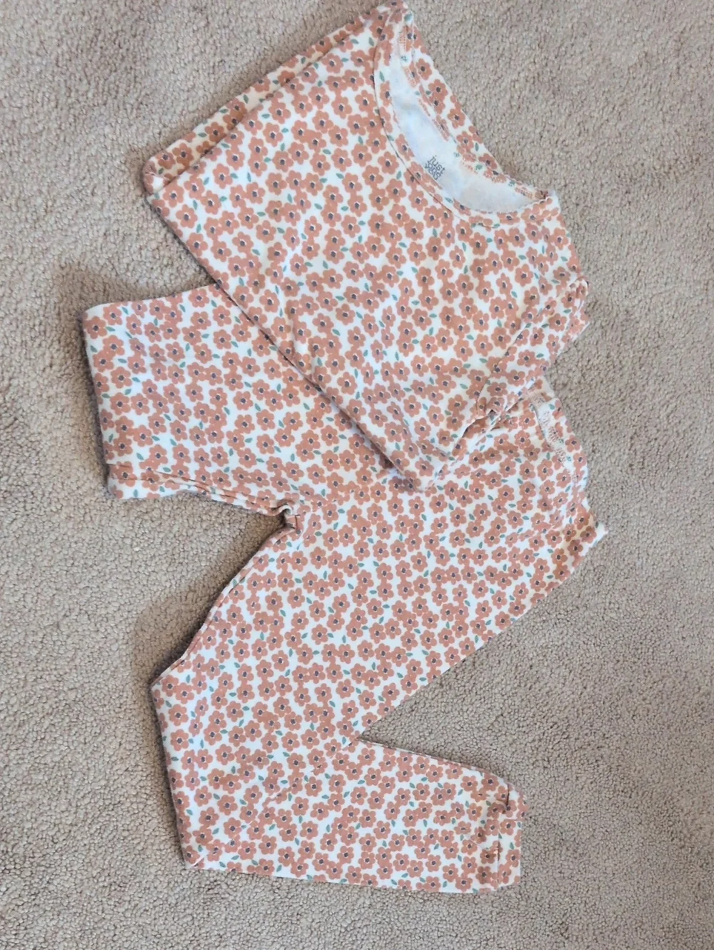 Kids Floral Print Long Sleeve Pajama Set - Peach White (5T)